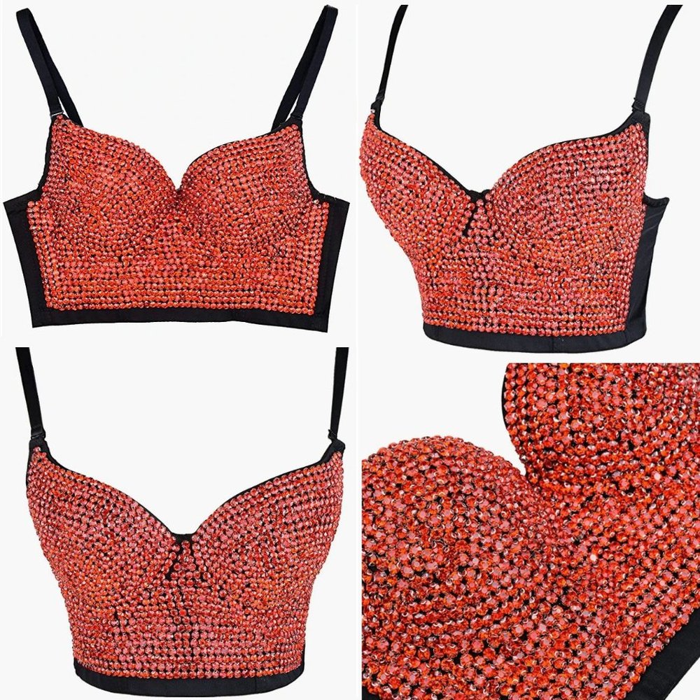 NEW Sparkling Bling Swarovski Crystal Rhinestone Bustier Bra Valentine +β¦ - Picture 3 of 17